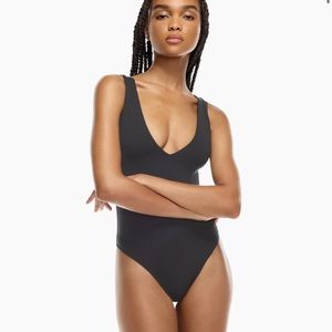 Aritzia Babaton V-Neck Bodysuit Navy Blue